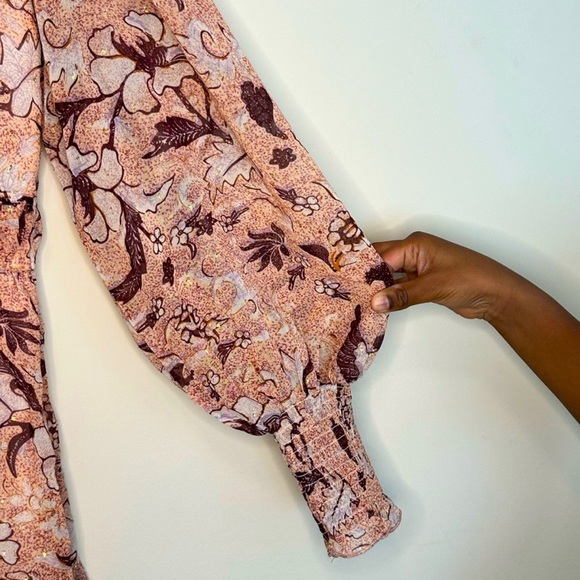 094. O.P.T Pink Floral Ruffle Long Sleeve V-Neck Dress - Picture 5 of 7